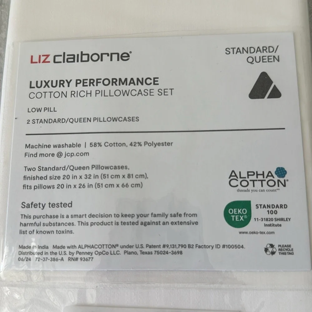 Liz Claiborne Lux Performance 1000tc Pillowcases Standard /Queen Bright White
